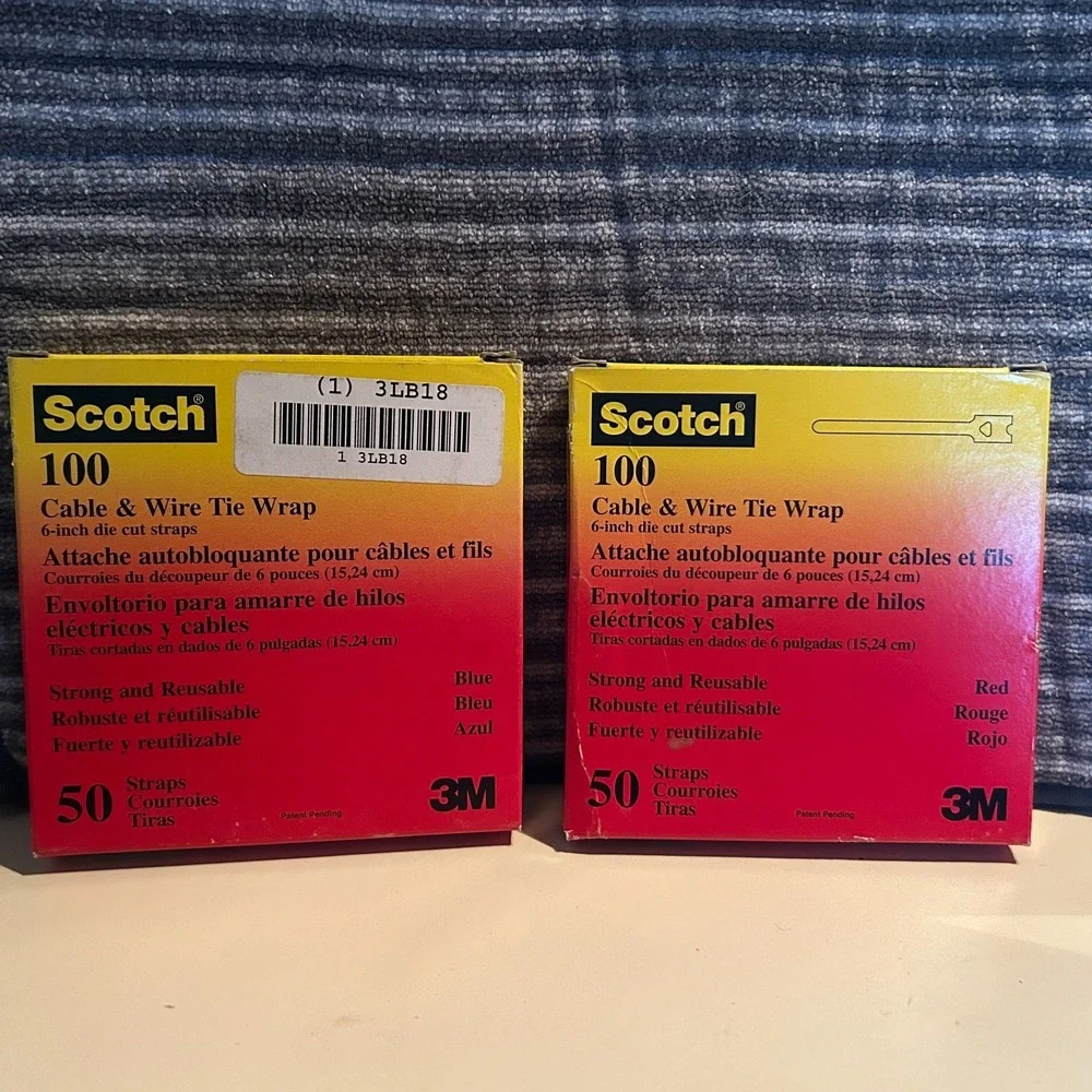 2 Pack 3M Scotch 100 Cable & Wire Tie Wrap 50 Straps (6 inch) Blue Red